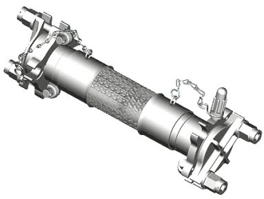 Metal hose. Flange connection with flap bolts